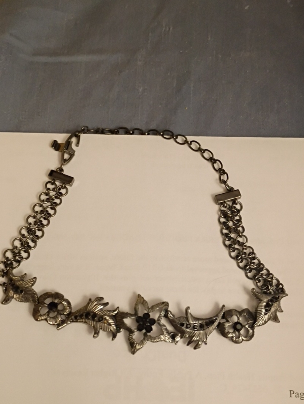 Givenchy Silver Floral Metal Statement Necklace in Gunmetal - Picture 3 of 7
